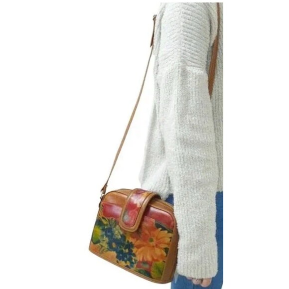 OZ Orifaz Argentine Brown Floral Cross Body Bag Leather Retro Vtg Y2k Artsy - Picture 1 of 11